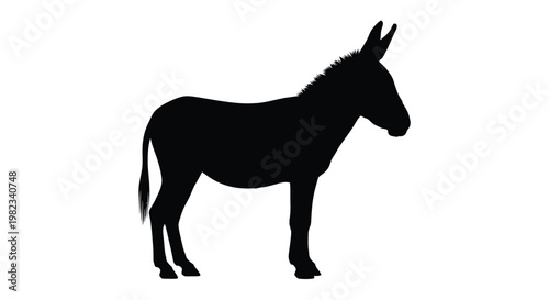 Simple black silhouette of a standing donkey isolated as a minimalist vector graphic design element