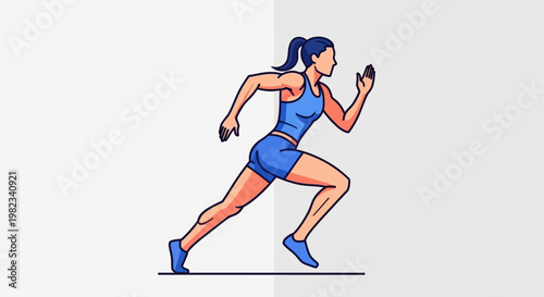 A stylized illustration of an athletic woman in mid-stride running.