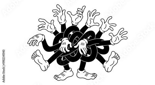A cartoon character with multiple hands and feet.