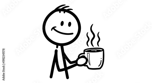 A stick figure enjoying a hot beverage.