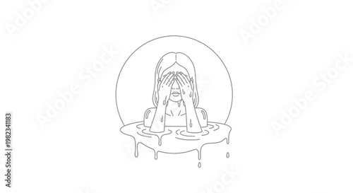 a woman sitting in a bathtub with her face covered.