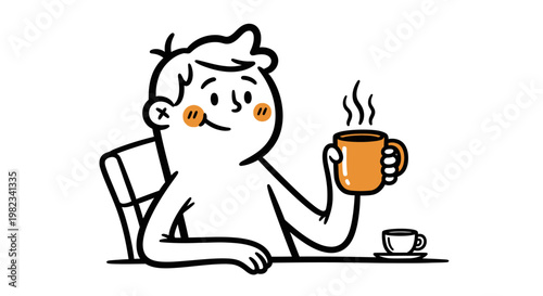 A man enjoying a hot beverage.