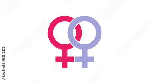 Two overlapping female gender symbols in pink and light purple.