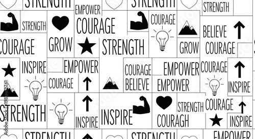 Motivational words and inspirational symbols pattern design.