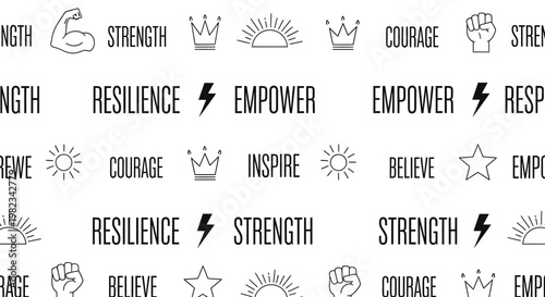 Inspirational motivational word pattern with hand drawn icons.