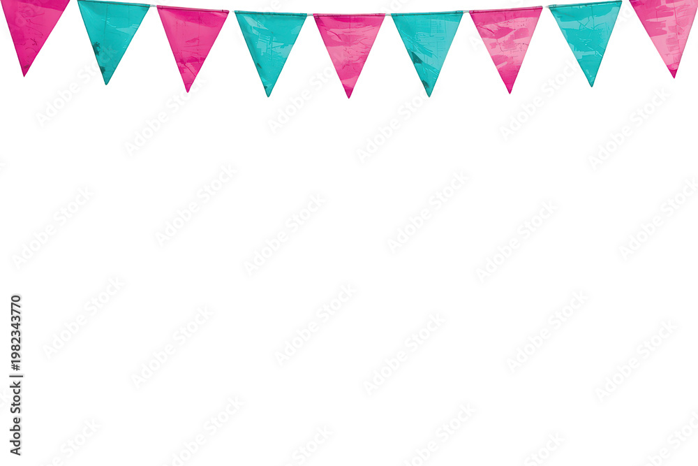Fototapeta premium Bunting flags on garland string decorating for party celebration, festive event, baby shower, birthday, transparent background