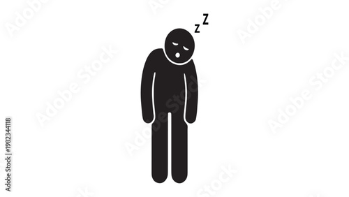 Tired man standing and sleeping with ZZZ sign, fatigue person icon silhouette.