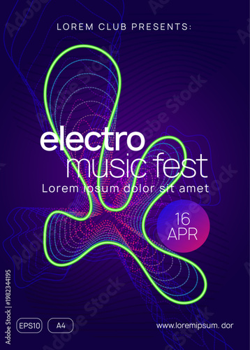Discotheque Design. Blue Sound Magazine. Psychedelic Audio Invitation. Green Party Background. Night Club Electro Template. Dance Set. Trance Cover. Violet Discotheque Design