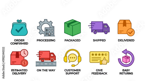 E commerce delivery process infographic steps icons