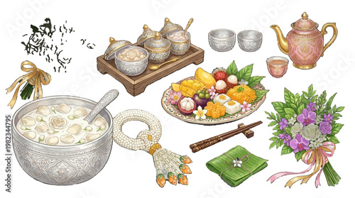 Thai wedding ceremony offerings and decorations