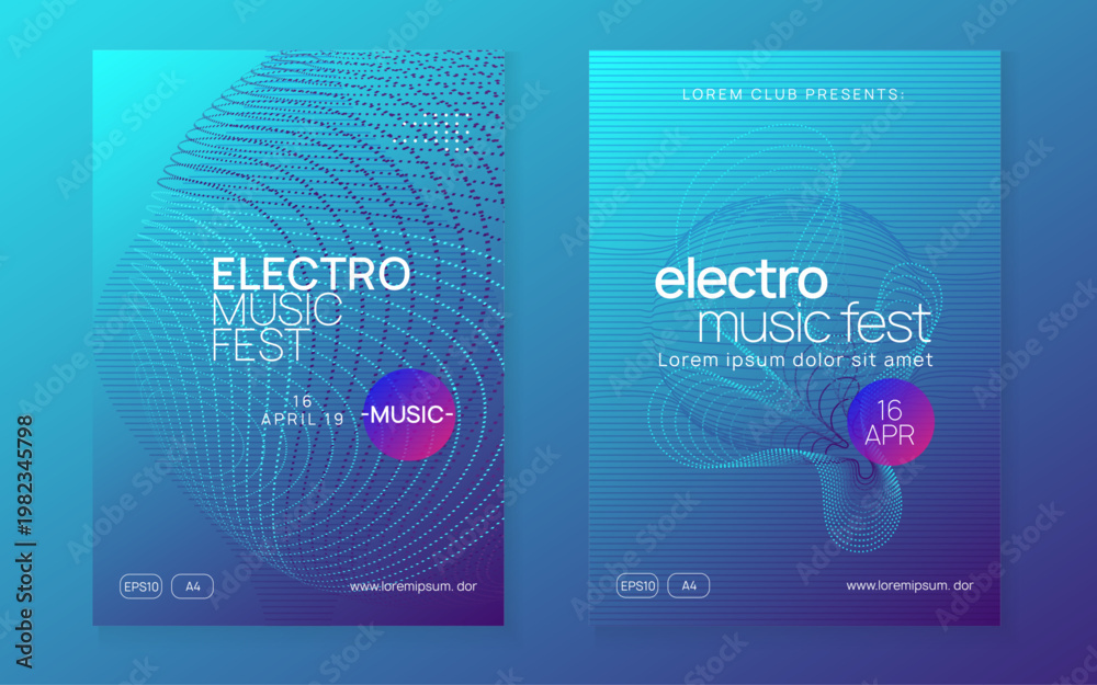 Fototapeta premium Party Set. Nightclub Audio Invitation. Festival Invite. Violet Discotheque Flyer. Techno Poster. Sound Electro Template. Blue Night Club Background. Pink Party Set