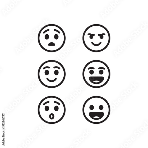 Simple line art emoticons featuring different human feelings and looks.