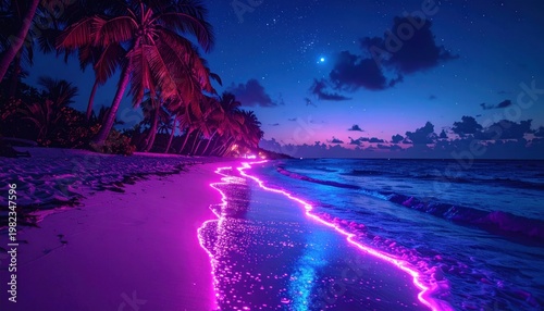 Electric Lightning on Tropical Beach at Dusk.
