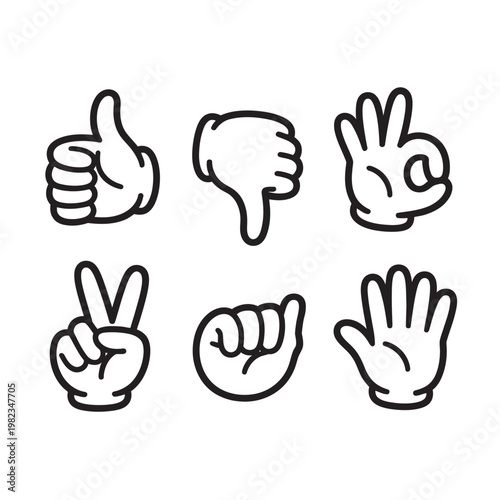 Various comic hand signals with thumbs down and ok gesture collection.
