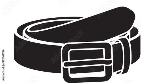 Black Leather Belt, Rolled Fashion Accessory with Buckle for Apparel and Style Concepts