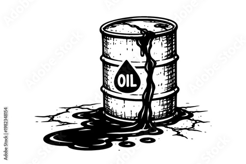 Oil Spill and Energy Crisis Concept Leaking Barrel Environmental Damage Sketch Illustration