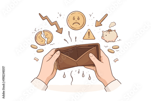 Financial Loss and Inflation Concept Empty Wallet Falling Economy and Money Crisis Illustration