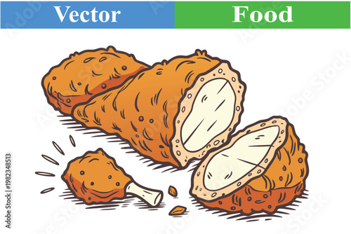 Hand Drawn Vector Illustration of Crispy Golden Fried Chicken Drumsticks for Fast Food Branding