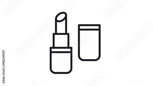 Minimalist black lipstick icon vector illustration. Elegant cosmetic makeup symbol for beauty, fashion, and personal care design. Scalable line art graphic of an open lipstick tube with cap.