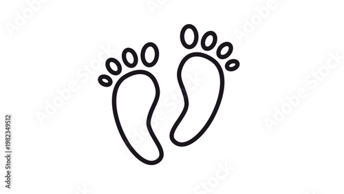 Minimalist Black Line Art Vector Illustration of Human Footprints Icon, Scalable Outline Symbol of Bare Feet Steps for Web Design, App Interface, and Graphic Resources on White Background
