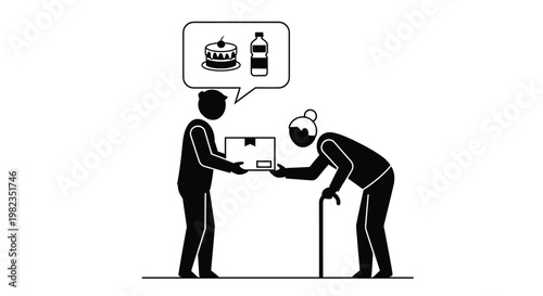 Young person provides essential goods and care package assistance to an elderly woman in need.