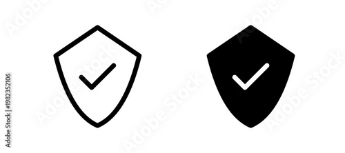 Shield check mark icon in black color for website or app.