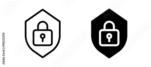Shield lock icon in black color for website or app.
