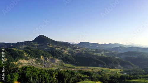 Panorama of Valestra mount and the mountains of the Emilia hills seen from Baiso, Reggio Emilia, Emilia Romagna, Italy