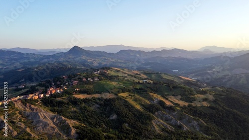 Panorama of Valestra mount and the mountains of the Emilia hills seen from Baiso, Reggio Emilia, Emilia Romagna, Italy