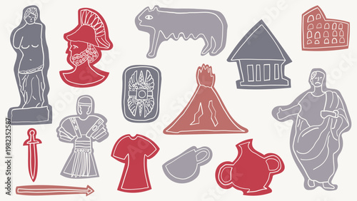 Ancient Roman Empire hand drawn elements 