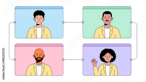 Team communication network concept showing diverse people connected through digital collaboration interface system design