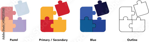 Trendy puzzle icon. Vector illustration of four puzzle matching pieces for concepts of games, toys, business and start up strategies and solutions