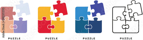 Trendy puzzle icon. Vector illustration of four puzzle matching pieces for concepts of games, toys, business and start up strategies and solutions