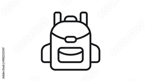 Minimalist Black Line Art Backpack Vector Icon Illustration of a Rucksack for School, Travel, Hiking, and Outdoor Activities, Isolated on White Background for Web Design and Graphic Projects.