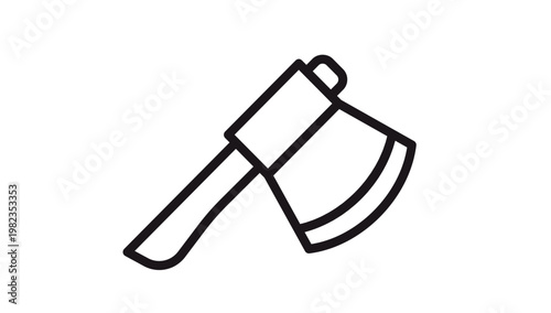 Minimalist black line art vector icon of a classic woodcutting axe or hatchet, isolated on a white background. Scalable graphic illustration for woodworking, camping, and forestry concepts.