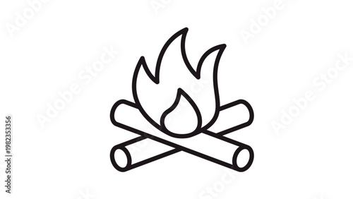 Bild auf Leinwand Black line vector icon of a campfire with burning logs and flames, minimalist outdoor camping symbol illustration for web design, apps, and graphic resources, scalable silhouette design