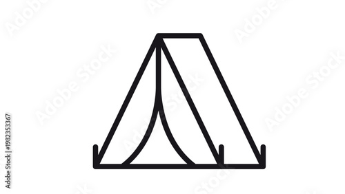 Minimalist black line art vector icon of a camping tent, symbolic illustration for outdoor adventure, hiking, travel, and wilderness shelter, scalable graphic isolated on white background.