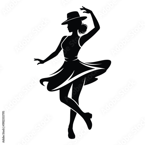 Elegant woman in a flowing dress dances with grace and poise a striking silhouette