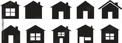 House home building icon set collection group black solid and outline vector illustration minimal real estate property residence architecture symbol pack modern dwelling silhouette design