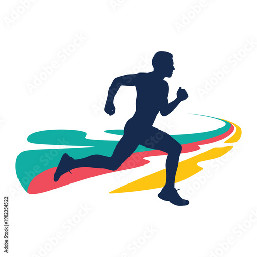 Dynamic silhouette of a runner with vibrant speed trails behind
