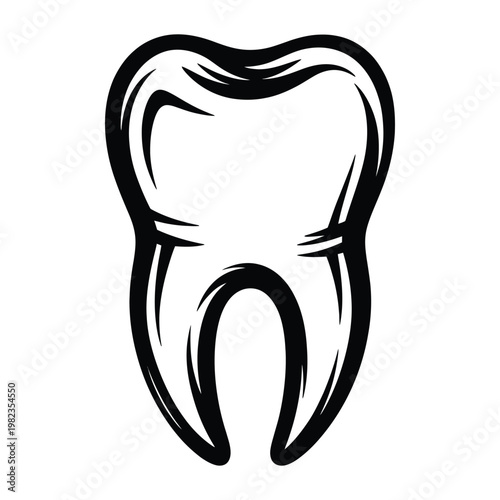 A stark black graphic illustrates a single human molar tooth presented as a silhouette