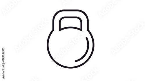 Minimalist black kettlebell vector icon illustration for fitness, bodybuilding, and strength training. Scalable line art symbol of a heavy weight for gym workouts, exercise, and crossfit.