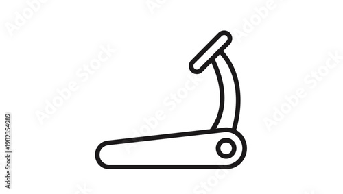 Black vector icon of a treadmill for fitness and cardio workouts. Minimalist line art illustration of gym equipment for running and walking exercise, isolated on a white background.