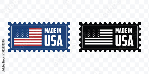 Made in USA Stamp Style Badge, Patriotic United States Manufacturing Certification Seal in Color and Monochrome
