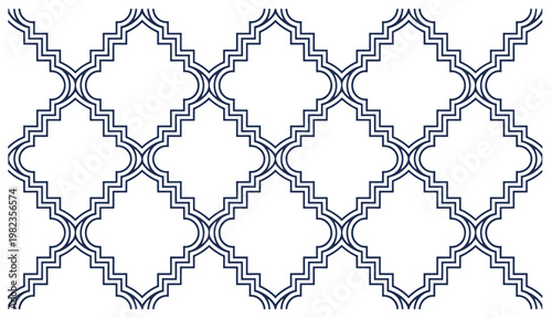 Intricate geometric pattern featuring intersecting curved and zigzag lines