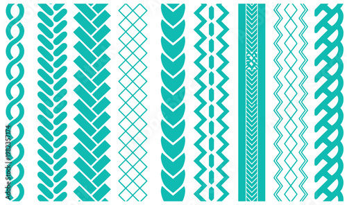Varied geometric patterns in teal and white color scheme arranged vertically