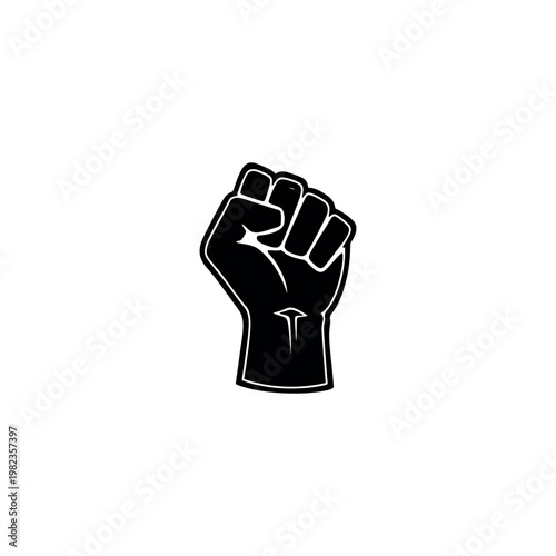 Black raised fist with white outline.