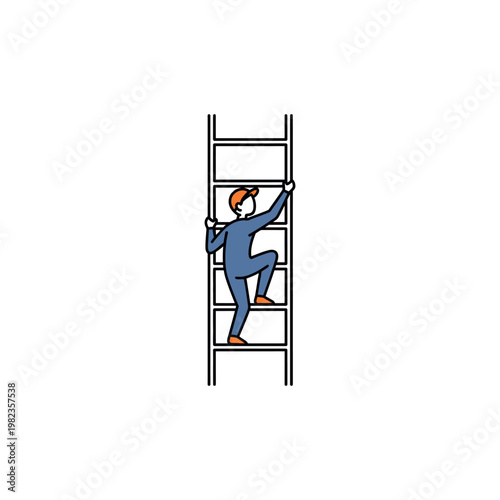 Man climbing up a tall ladder.