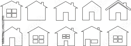 House home building icon set collection group black solid and outline vector illustration minimal real estate property residence architecture symbol pack modern dwelling silhouette design