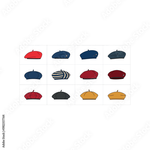 Collection of various colored berets.